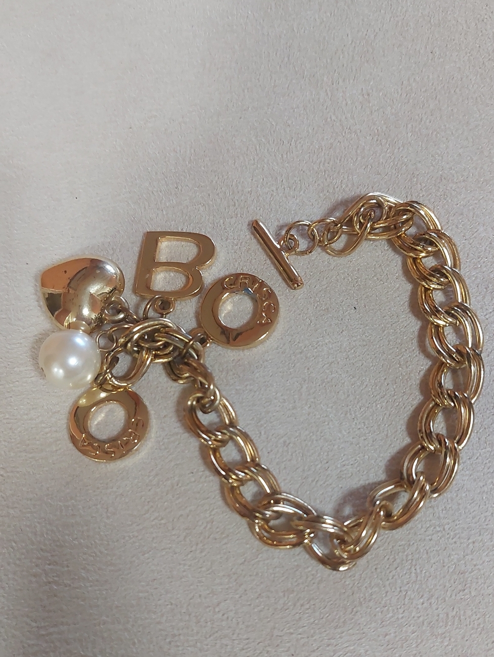 Gold Plated- CRISCA brand, Charm Bracelet with Pearl, Heart.... Charms